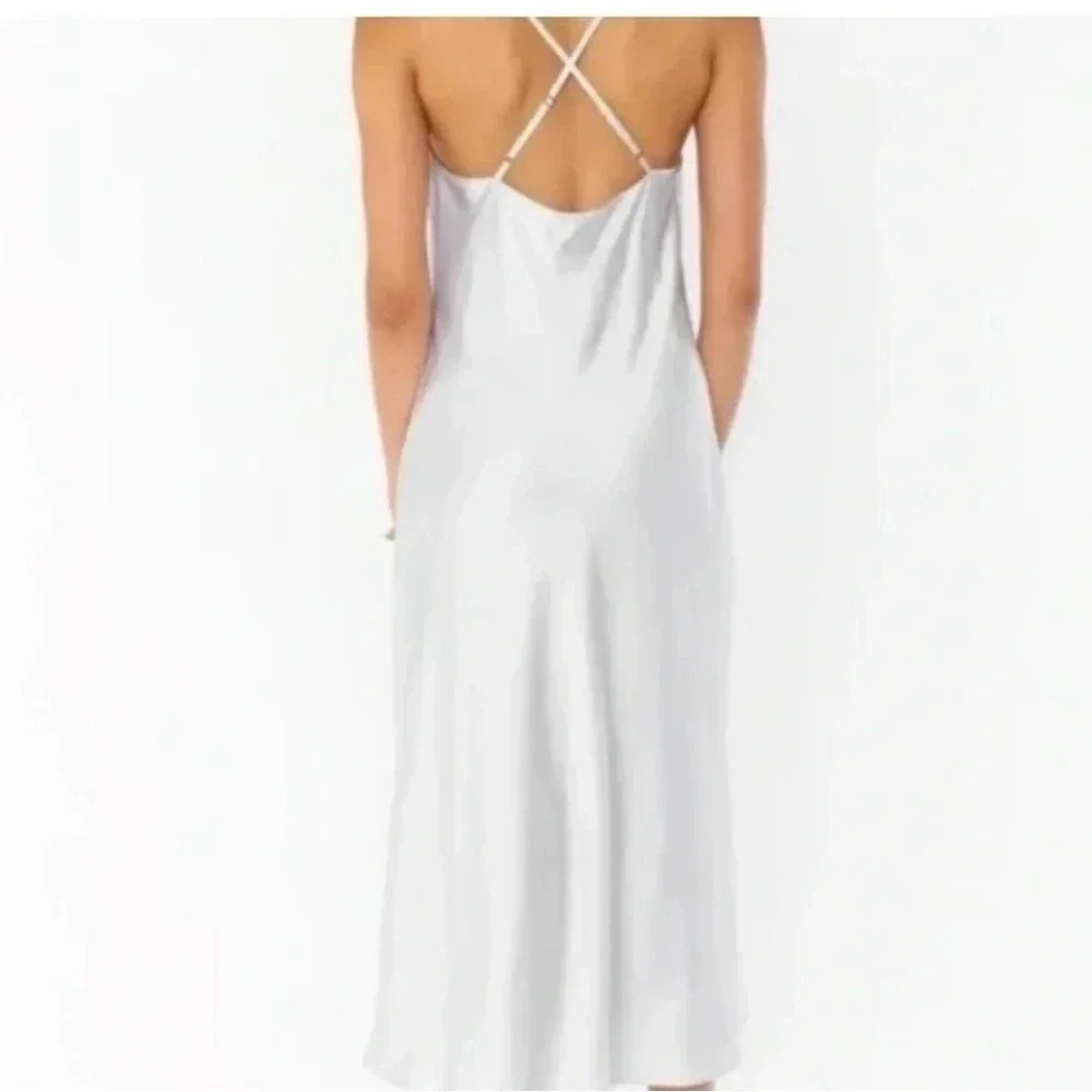 NWT Show Me Your Mumu Veronica Cowl Dress Silver Lux Satin Size Medium - Picture 2 of 6